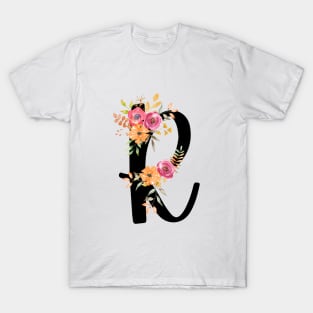 Letter R With Watercolor Floral Wreath T-Shirt